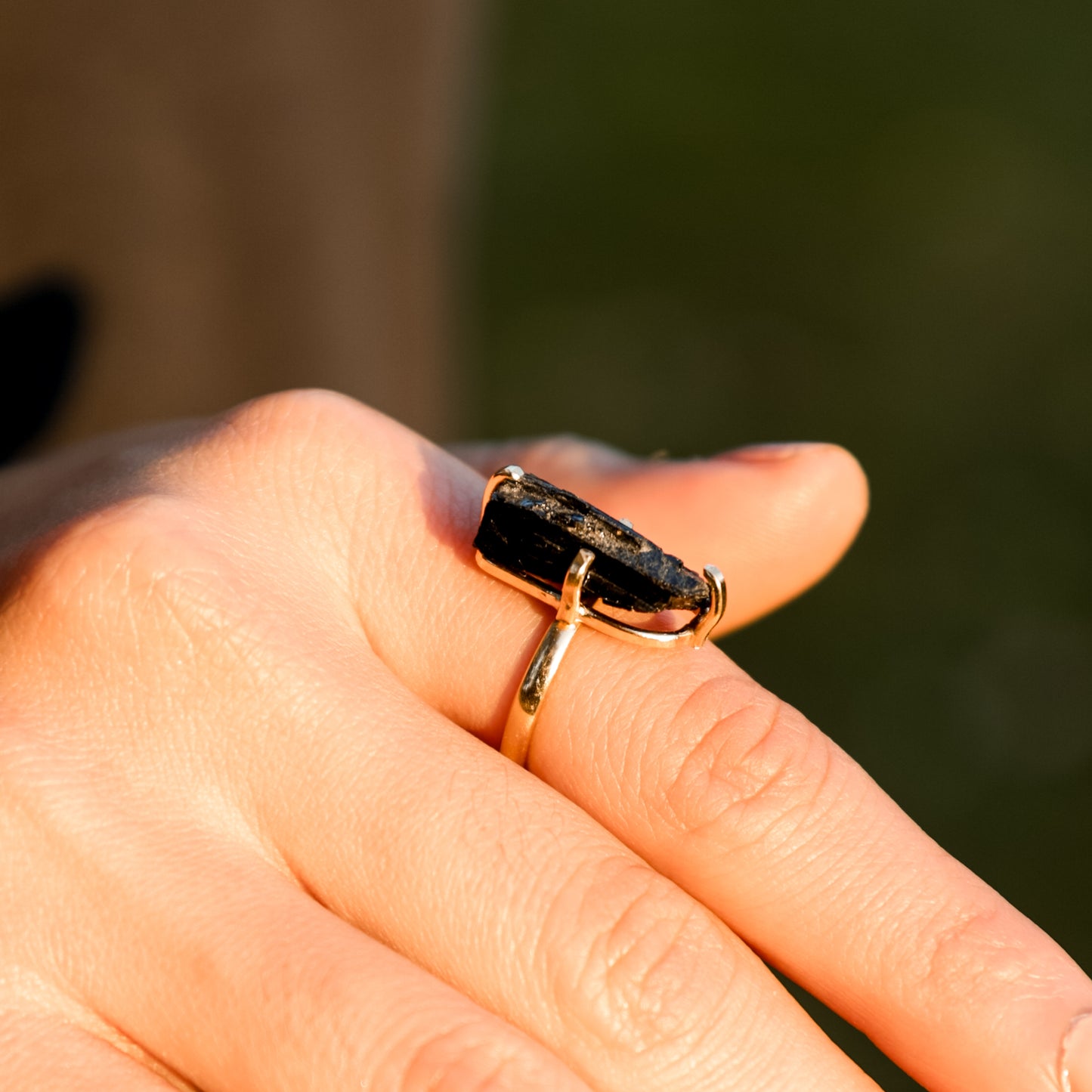 Schwarzer Turmalin Verstellbarer Ring